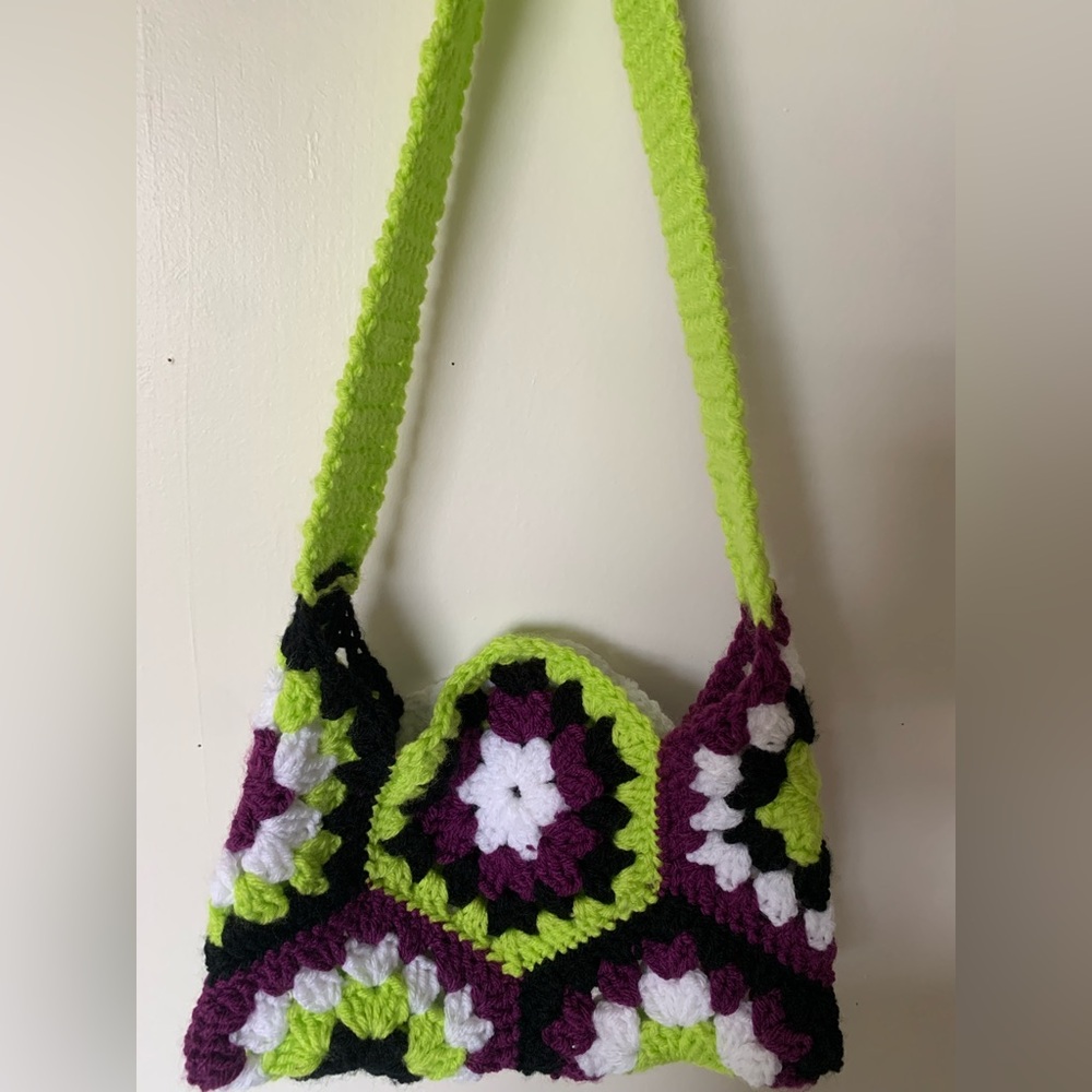 Handmade Beetlejuice inspired hexagon crochet purse
